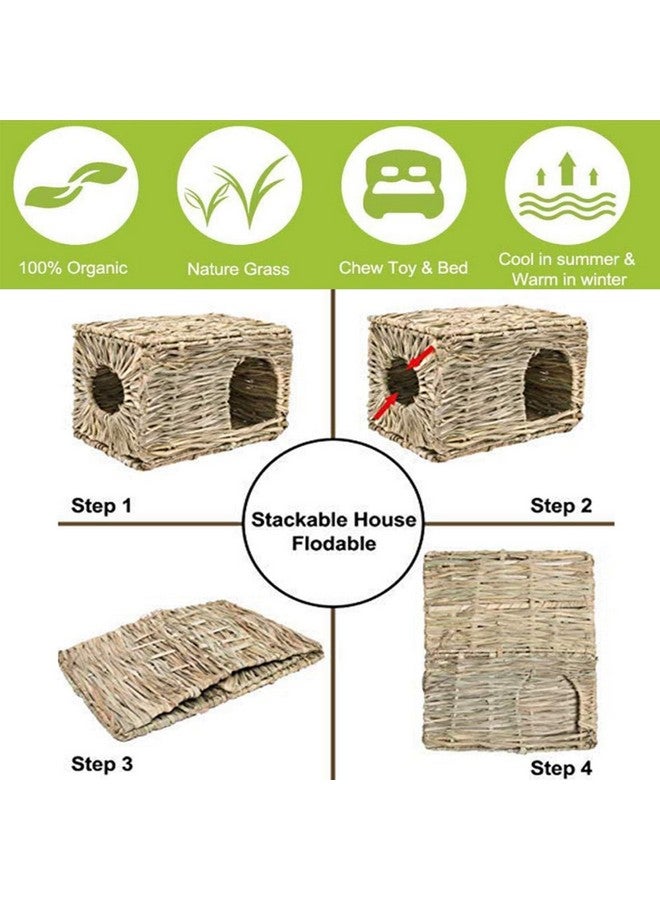 kathson 2 Pcs Large Rabbit Grass House Natural Foldable Hand Woven Seagrass Bed Carrot Hay Toy Hut Safe Comfortable Playhouse with Bunny Chew Toys for Bunny Hamster Guinea Pig Chinchilla Ferret - Image 5