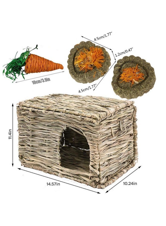 kathson 2 Pcs Large Rabbit Grass House Natural Foldable Hand Woven Seagrass Bed Carrot Hay Toy Hut Safe Comfortable Playhouse with Bunny Chew Toys for Bunny Hamster Guinea Pig Chinchilla Ferret - Image 2