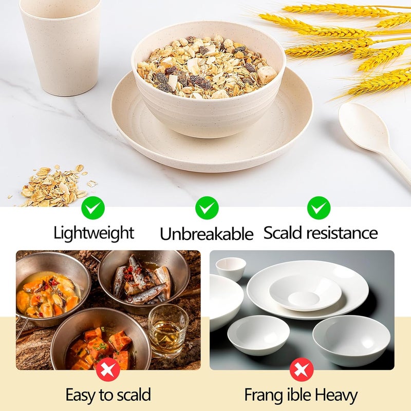 ejonirinjonir طقم أدوات المائدة من القش 42 قطعة مكون من 6 أطباق وأوعية بلاستيكية قابلة لإعادة الاستخدام غير قابلة للكسر للطعام لطقم مكون من 6 أشخاص - Image 5