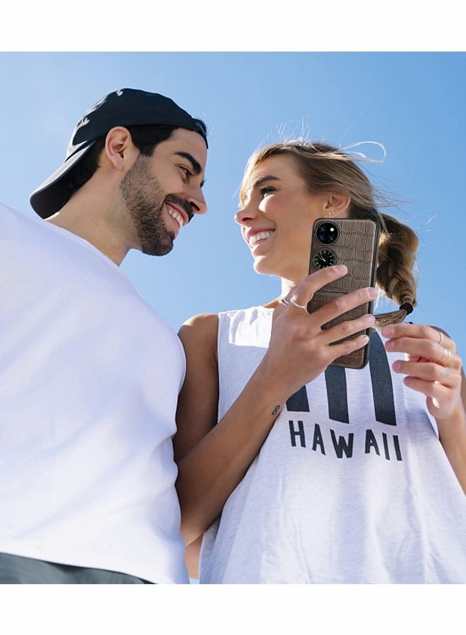 جراب واقٍ لهاتف Huawei P50 Pocket مقاس 6.9 بوصة، هاتف من جلد التمساح مقاوم للصدمات، غطاء فاخر البقر بطبقة علوية بتصميم عصري