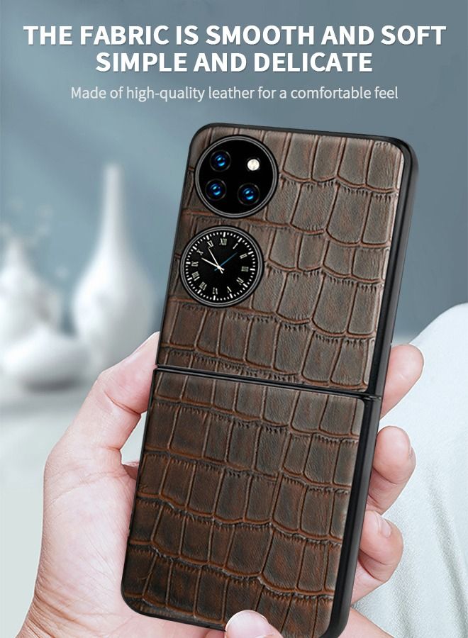 جراب واقٍ لهاتف Huawei P50 Pocket مقاس 6.9 بوصة، هاتف من جلد التمساح مقاوم للصدمات، غطاء فاخر البقر بطبقة علوية بتصميم عصري