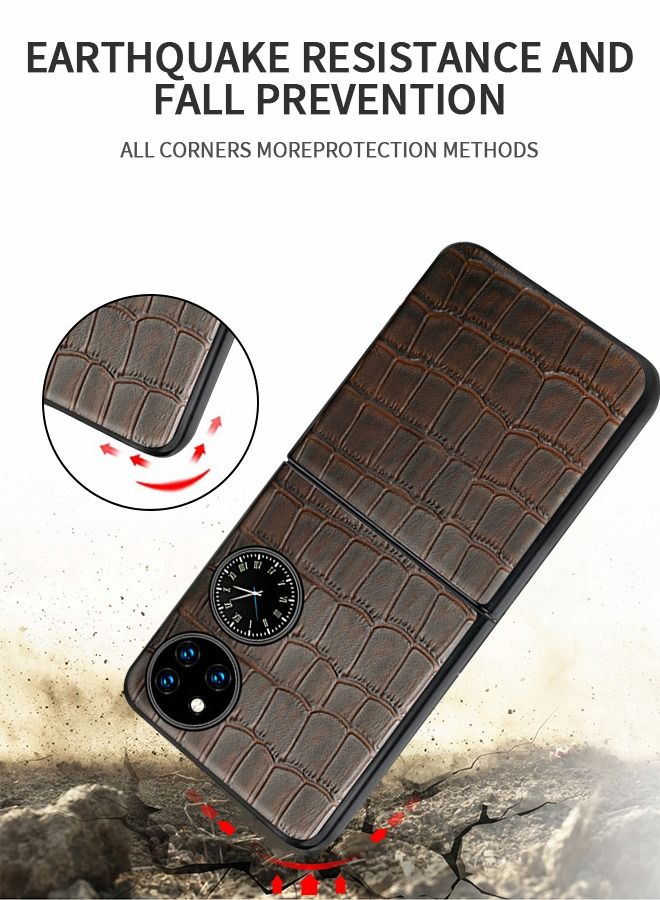 جراب واقٍ لهاتف Huawei P50 Pocket مقاس 6.9 بوصة، هاتف من جلد التمساح مقاوم للصدمات، غطاء فاخر البقر بطبقة علوية بتصميم عصري