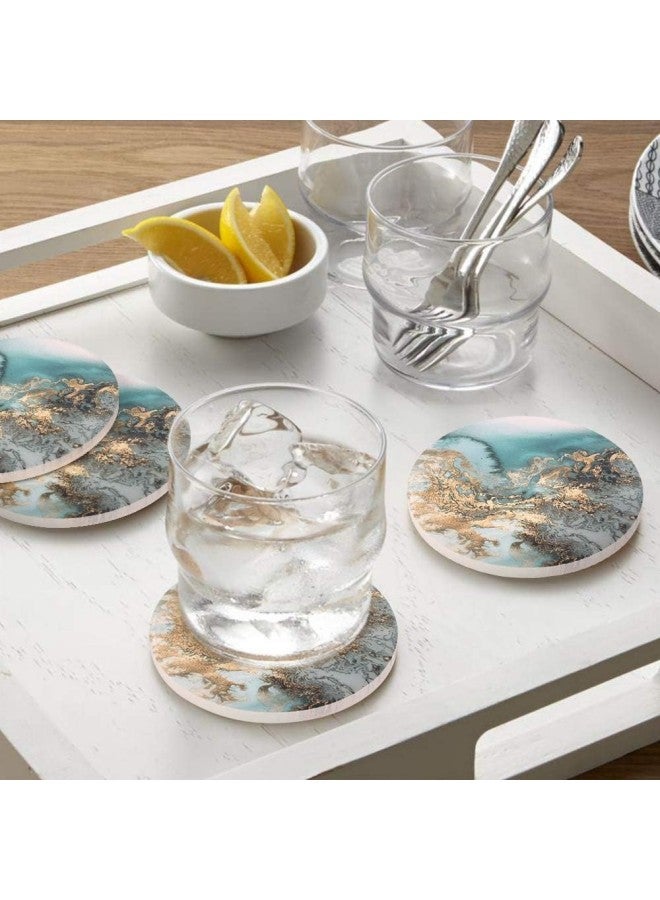 WAOKN Set of 4 Marble Pattern Coasters - Round Drink Absorbent Stone Coasters Set with Ceramic Stone and Cork Base Tabletop Protector for Various Cups (Blue)  - Image 4