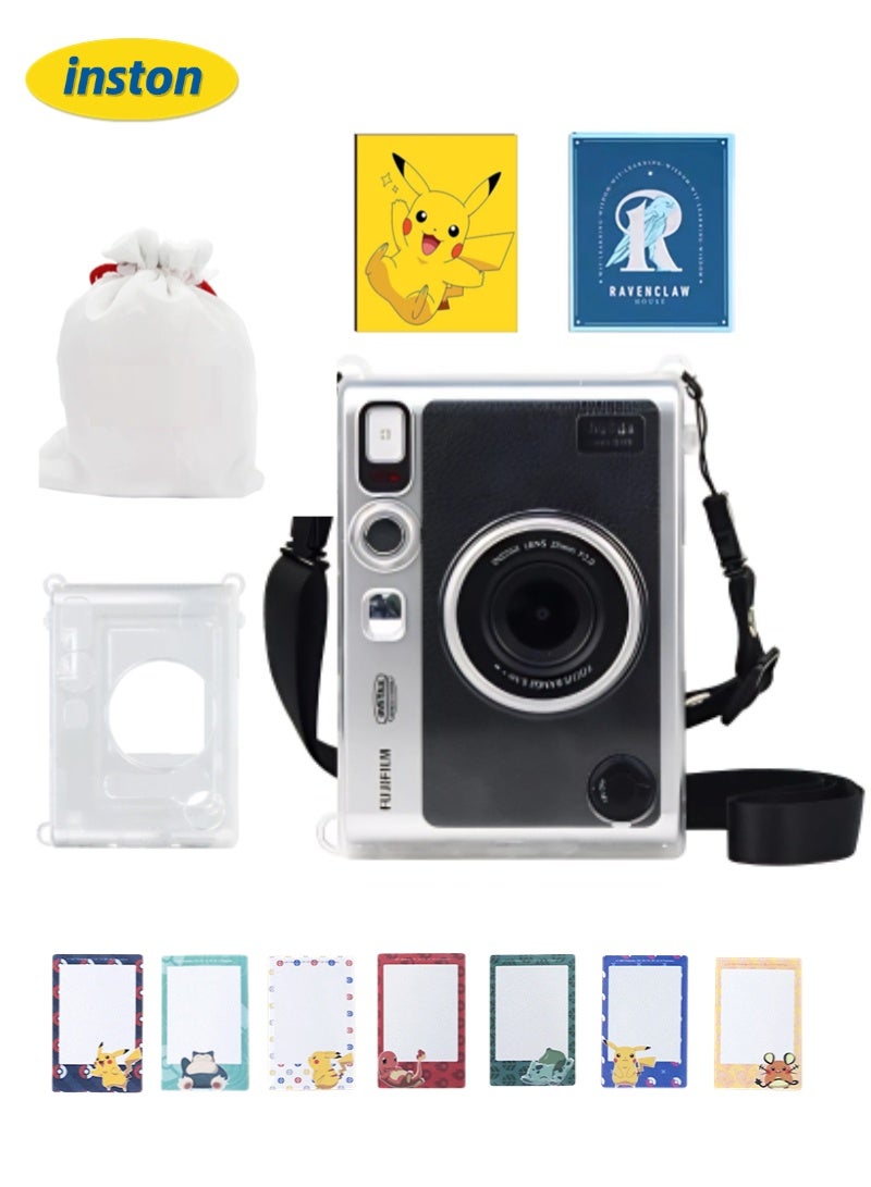 inston 5 Pack Clear Camera Case Set, Compatible with Fujifilm Instax Mini EVO Instant Camera, Crystal Hard PVC Protective Case, Detachable Shoulder Strap, Two 3-Inch Photo Albums, One Storage Bag, 10 Sheets of Film Border Stickers, Clear  - Image 1