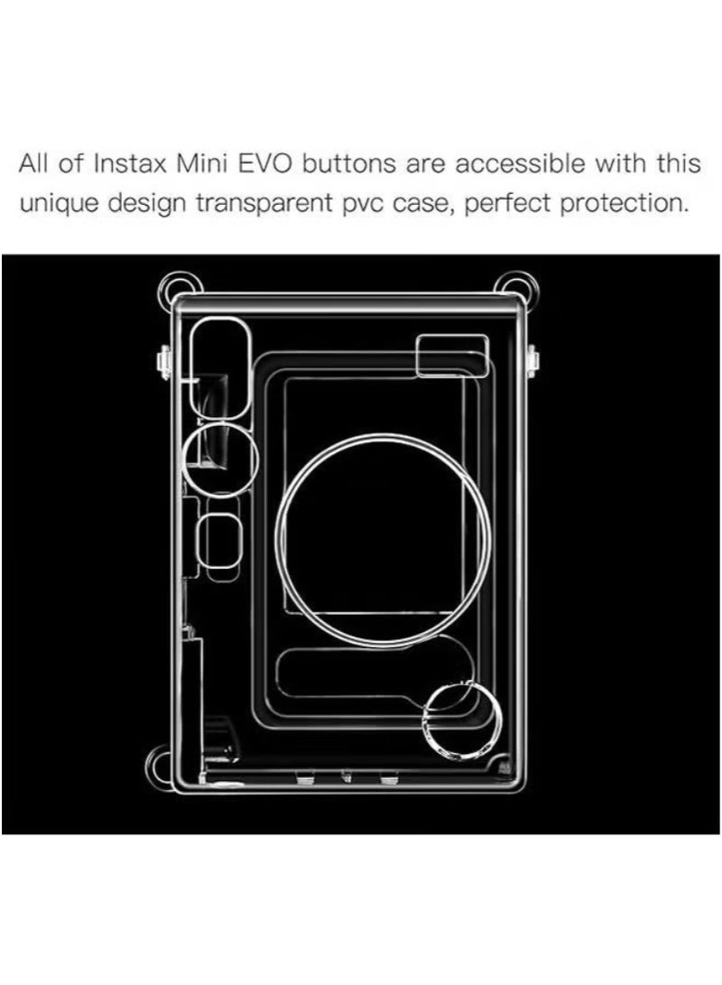 inston 5 Pack Clear Camera Case Set, Compatible with Fujifilm Instax Mini EVO Instant Camera, Crystal Hard PVC Protective Case, Detachable Shoulder Strap, Two 3-Inch Photo Albums, One Storage Bag, 10 Sheets of Film Border Stickers, Clear  - Image 3
