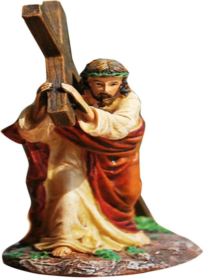 GGOOT Jesus Carrying Cross Statue Resin Ornaments, Jesus Cross Figure, Jesus with Cross Catholic Statues of Jesus Calvary, Hand-Painted Jesus Ornament Church Decorations, Religious Statues Christian Gift - Image 1