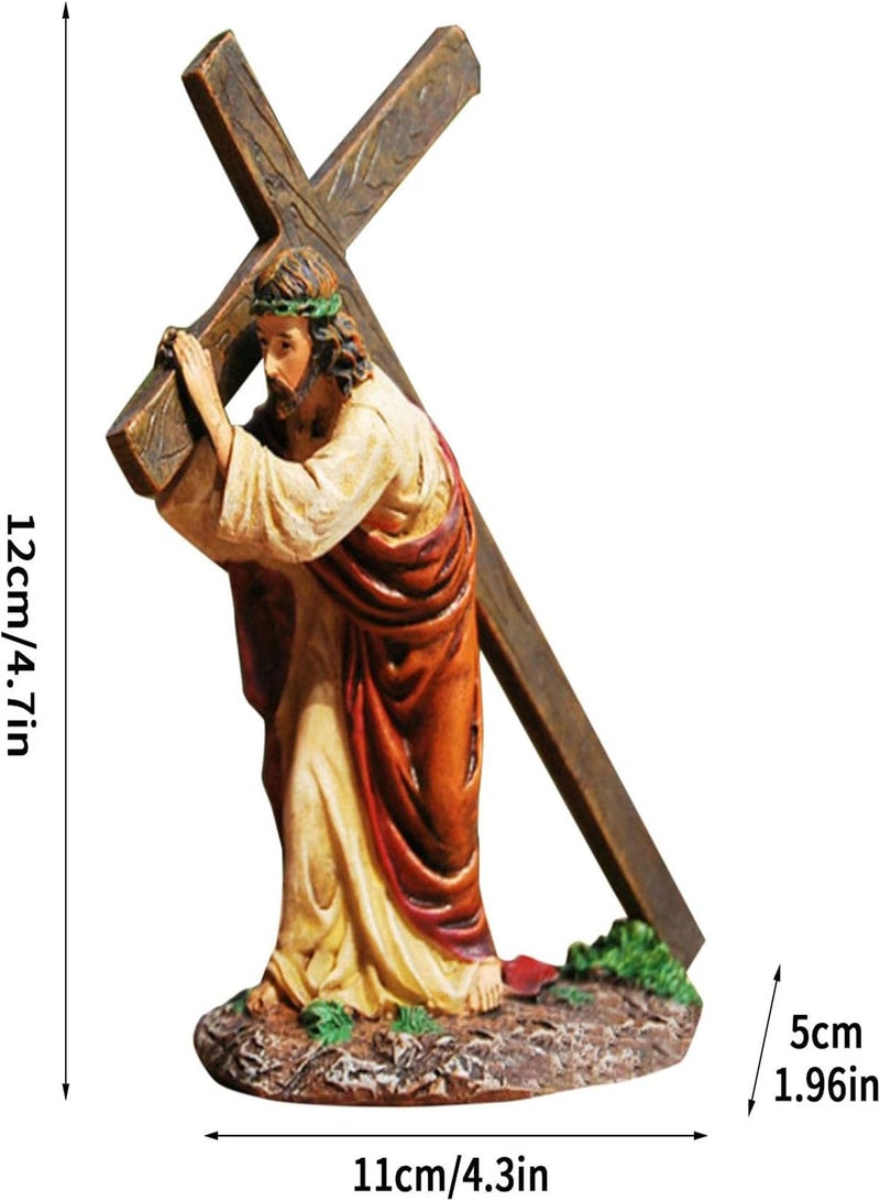 GGOOT Jesus Carrying Cross Statue Resin Ornaments, Jesus Cross Figure, Jesus with Cross Catholic Statues of Jesus Calvary, Hand-Painted Jesus Ornament Church Decorations, Religious Statues Christian Gift - Image 2
