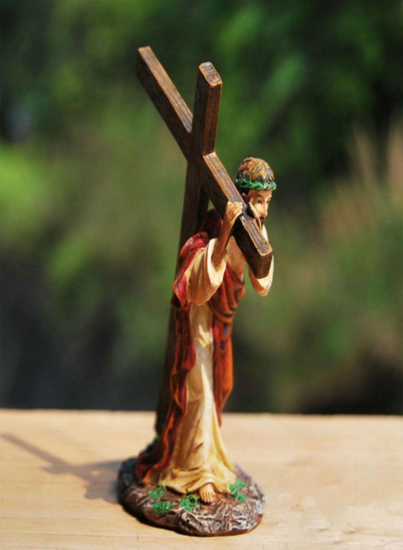 GGOOT Jesus Carrying Cross Statue Resin Ornaments, Jesus Cross Figure, Jesus with Cross Catholic Statues of Jesus Calvary, Hand-Painted Jesus Ornament Church Decorations, Religious Statues Christian Gift - Image 4