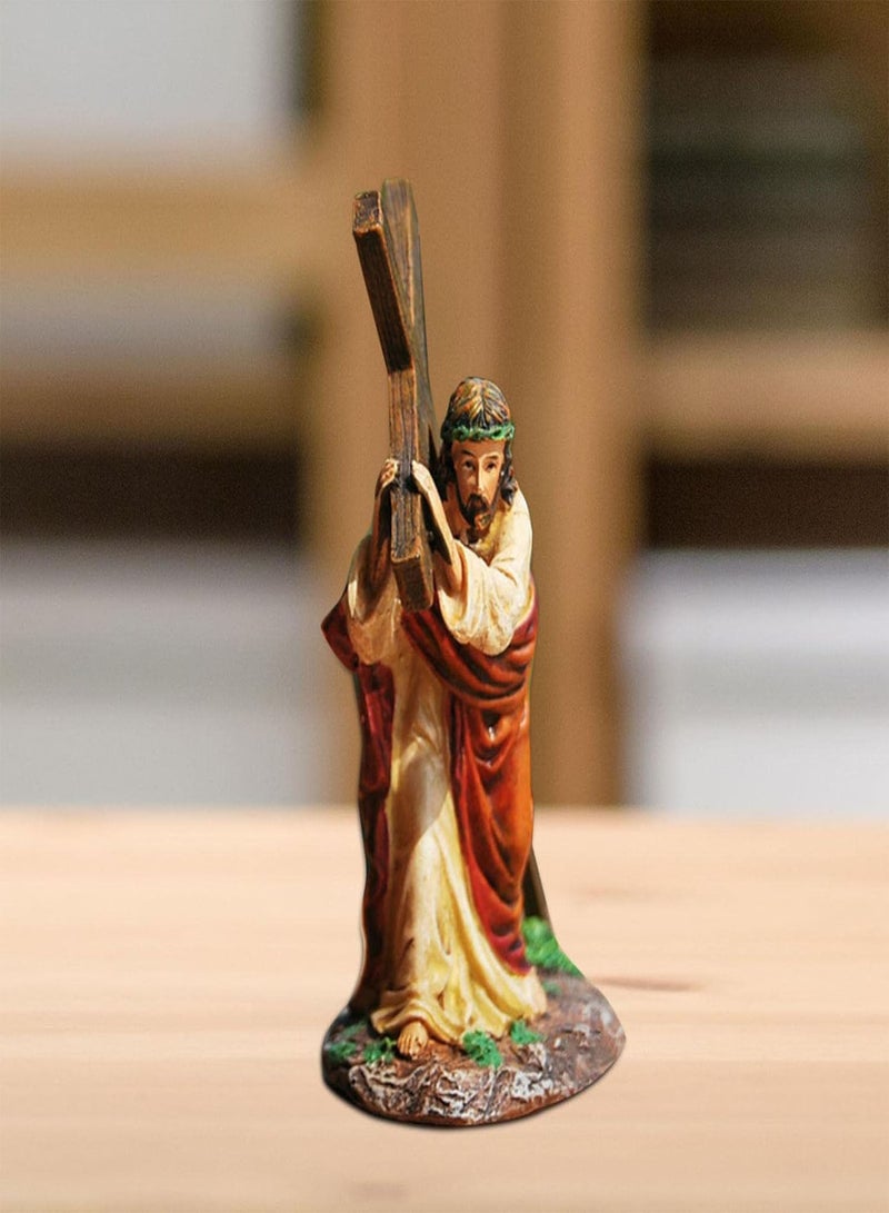 GGOOT Jesus Carrying Cross Statue Resin Ornaments, Jesus Cross Figure, Jesus with Cross Catholic Statues of Jesus Calvary, Hand-Painted Jesus Ornament Church Decorations, Religious Statues Christian Gift - Image 5