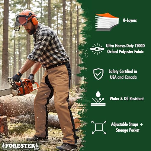 FORESTER Chainsaw Chaps for Men & Women | Apron Style Men's Chain Saw Chaps with Pocket & Adjustable Waist | Chainsaw Safety Equipment | Brown 37" - Image 5