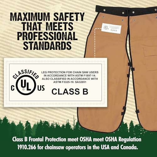 FORESTER Chainsaw Chaps for Men & Women | Apron Style Men's Chain Saw Chaps with Pocket & Adjustable Waist | Chainsaw Safety Equipment | Brown 37" - Image 4