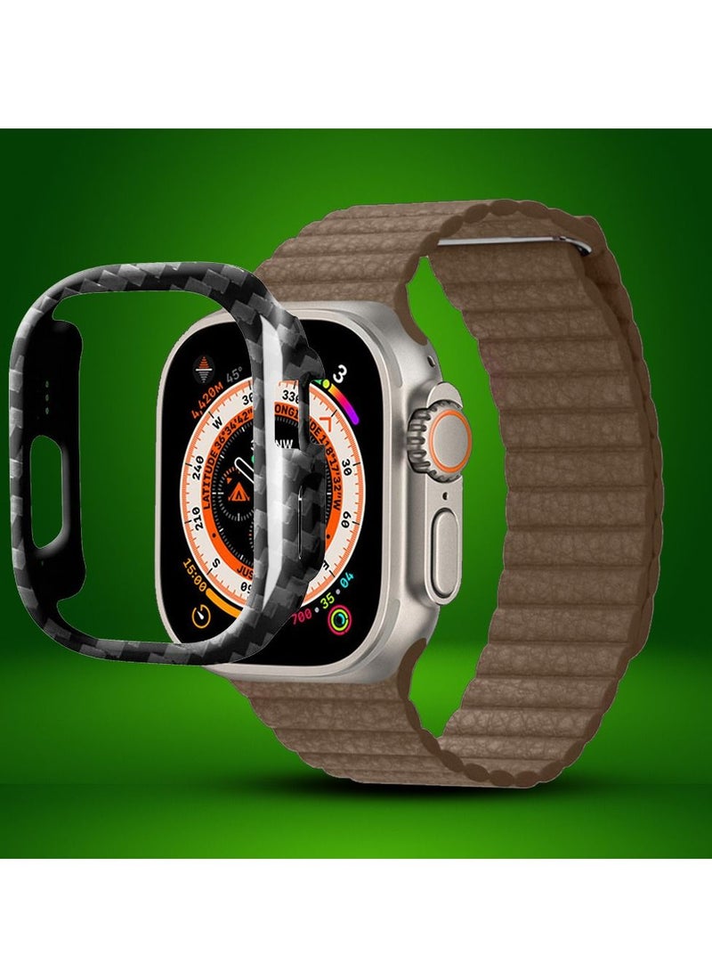 CATANES 2 Packs For Apple Watch Band 49mm Leather Loop Band Magnetic Watch Strap Wristband and Carbon Fiber Cup Holder Brown - Image 2