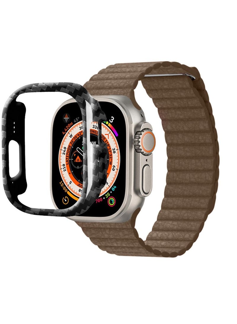 CATANES 2 Packs For Apple Watch Band 49mm Leather Loop Band Magnetic Watch Strap Wristband and Carbon Fiber Cup Holder Brown - Image 3
