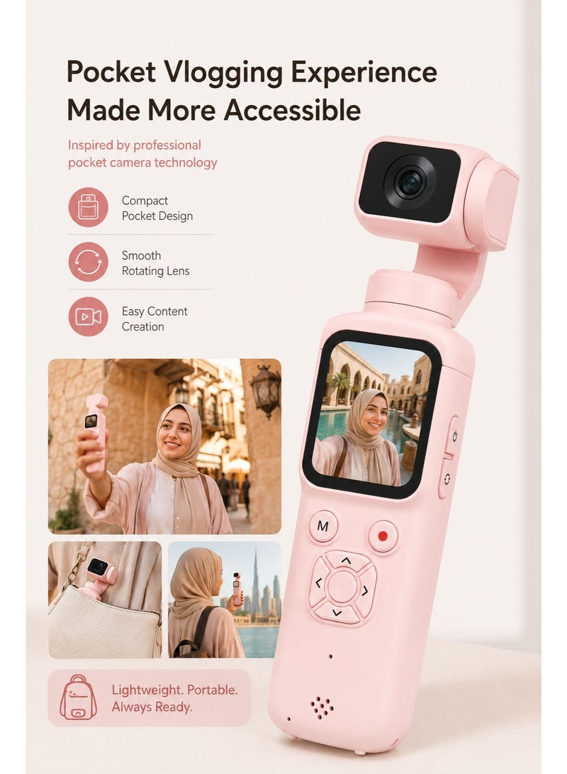 Milatech 4K 75MP Pocket Camera for Vlogging, DJI Pocket Alternative, Handheld Vlog Camera with 330° Rotating Lens, WiFi, Face Tracking, 1.72" Touch Screen, 64GB TF Card, Portable Pocket Camcorder for Travel & Daily Recording - Image 3