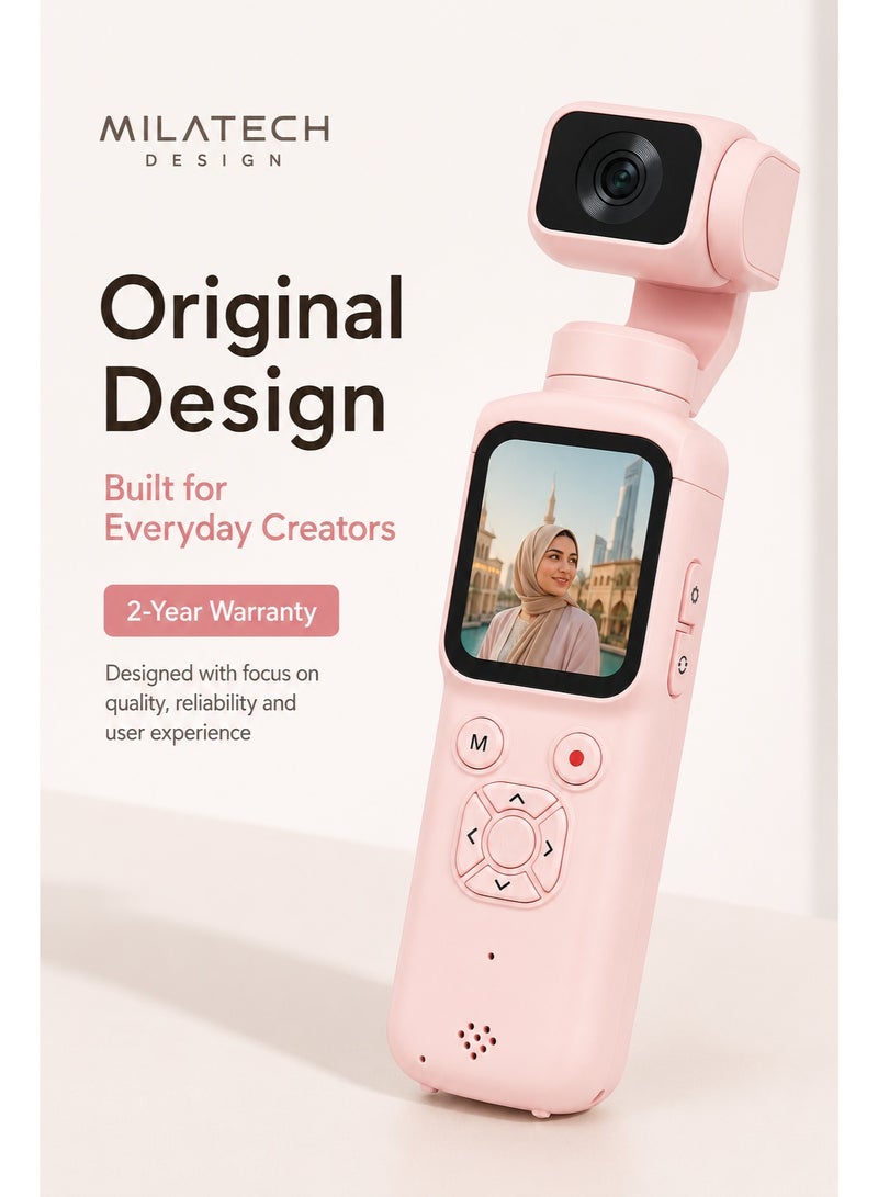 Milatech 4K 75MP Pocket Camera for Vlogging, DJI Pocket Alternative, Handheld Vlog Camera with 330° Rotating Lens, WiFi, Face Tracking, 1.72" Touch Screen, 64GB TF Card, Portable Pocket Camcorder for Travel & Daily Recording - Image 2