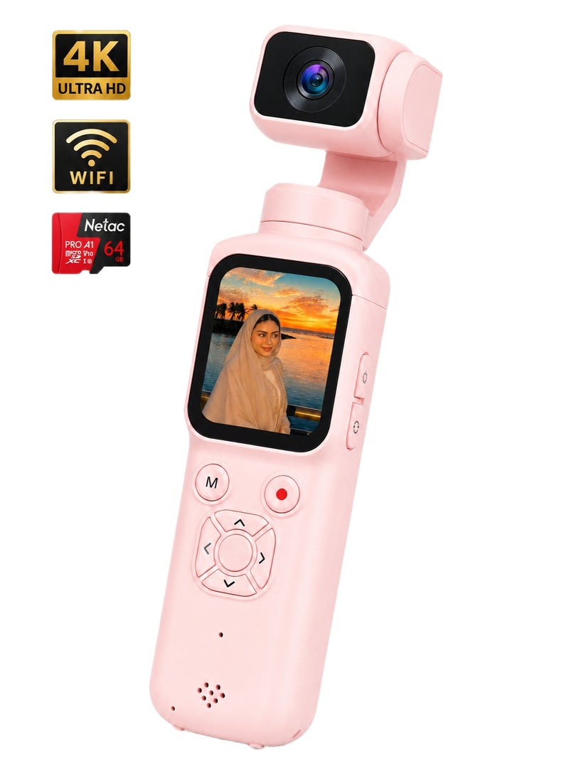 Milatech 4K 75MP Pocket Camera for Vlogging, DJI Pocket Alternative, Handheld Vlog Camera with 330° Rotating Lens, WiFi, Face Tracking, 1.72" Touch Screen, 64GB TF Card, Portable Pocket Camcorder for Travel & Daily Recording - Image 1
