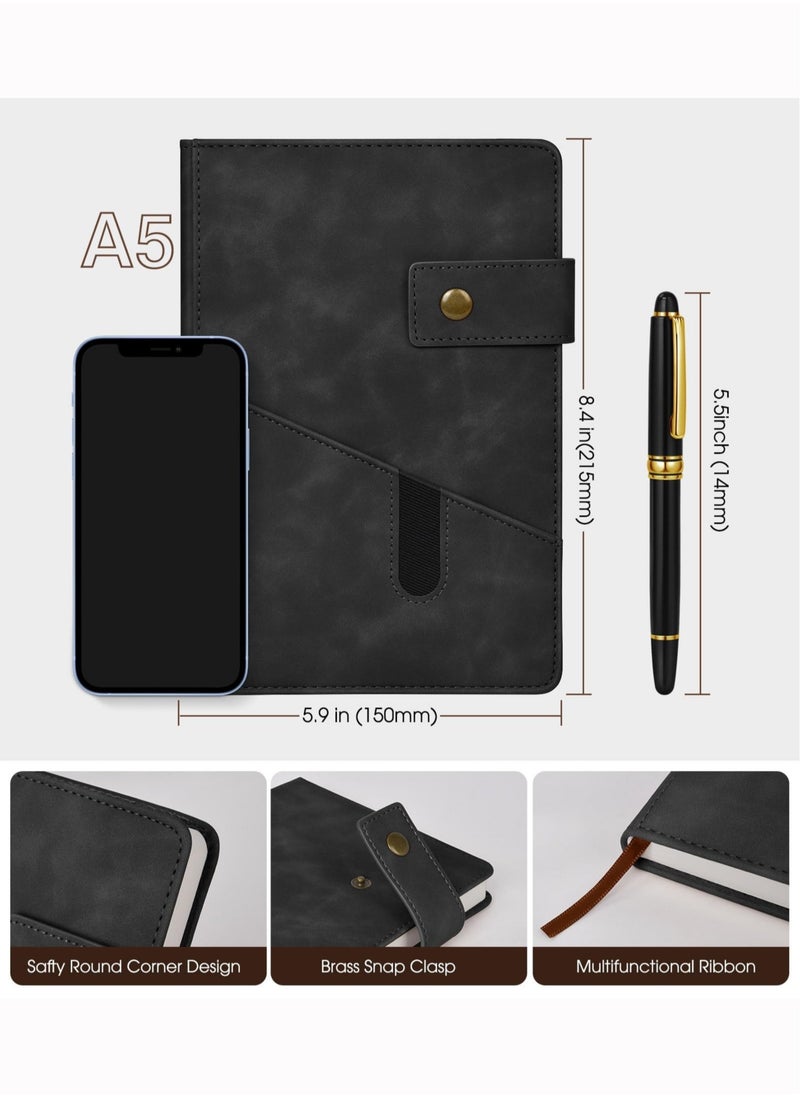 Merrystick Black A5 Lined Leather Journal Notebook,Personalized Hardcover Journal Set with Pen & Gift Box,200 Pages 100 gsm Thick Ruled Paper Daily Diary for Men Women School,Travel,Business,Work,Home Writing  - Image 4