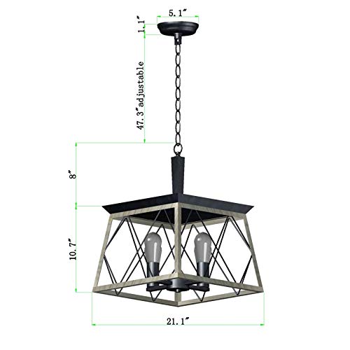 QS Q&S Farmhouse Vintage Chandelier, Rustic Pendant Light,Industrial Hanging Light Fixture for Dining Room Kitchen Island,Wrought Iron,ORB+Oak White 4 Lights E26 UL Listed - Image 3