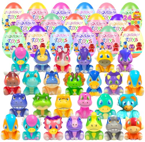 Holydeck 24 Pack Prefilled Easter Eggs with Dinosour Squishy Toys Inside Squeeze Toys for Kids Girls Boys Easter Basket Stuffers Egg Fillers Classroom Prizes Party Favors - Image 1