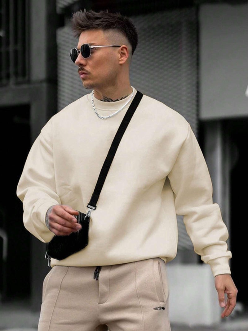 SXV STYLE Solid Plain Cotton Oversized Baggy Beige Sweatshirt for Men (in, Alpha, XL, Beige) - Image 2