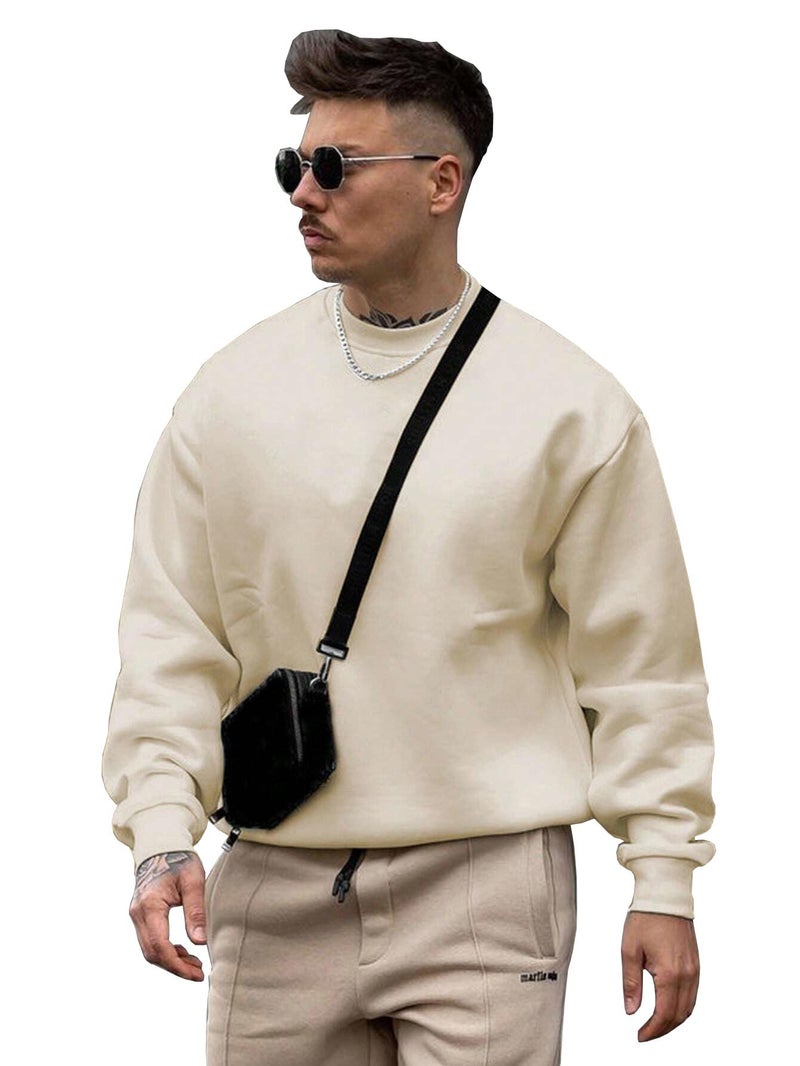 SXV STYLE Solid Plain Cotton Oversized Baggy Beige Sweatshirt for Men (in, Alpha, XL, Beige) - Image 5