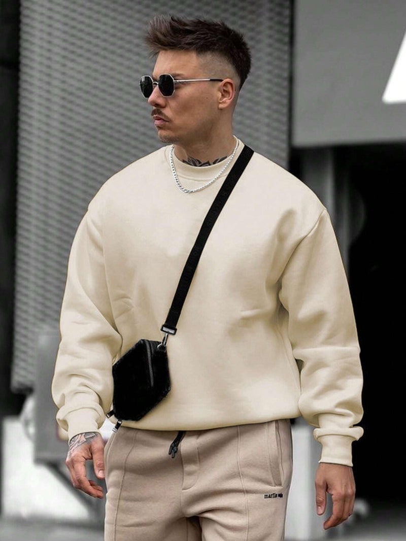 SXV STYLE Solid Plain Cotton Oversized Baggy Beige Sweatshirt for Men (in, Alpha, XL, Beige) - Image 4