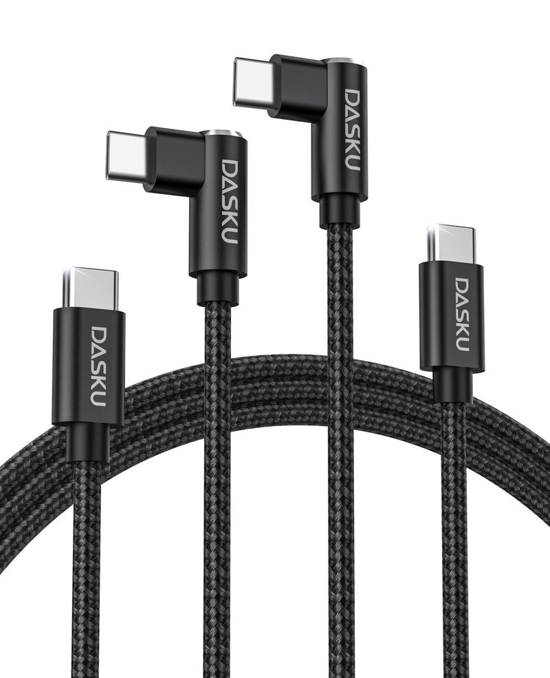 Dasku USB C to USB C Cable 2Pack 10FT 90 Degree USB C Cable 60W Nylon Braided Extra Long USB-C Cable Right Angle Type C Fast Charging Cord for iPhone 17 16 16e 15 Pro Max Samsung S25 S24 S23 iPad and More - Image 1