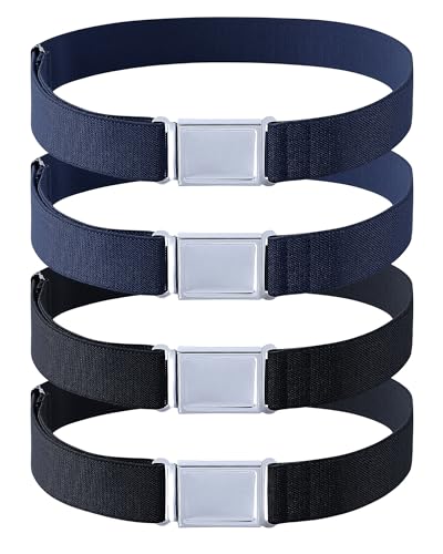 Kajeer 4PCS Kids Boys Adjustable Magnetic Belt - Elastic Belt with Easy Magnetic Buckle (2pcs Black/ 2pcs Navy Blue) - Image 1