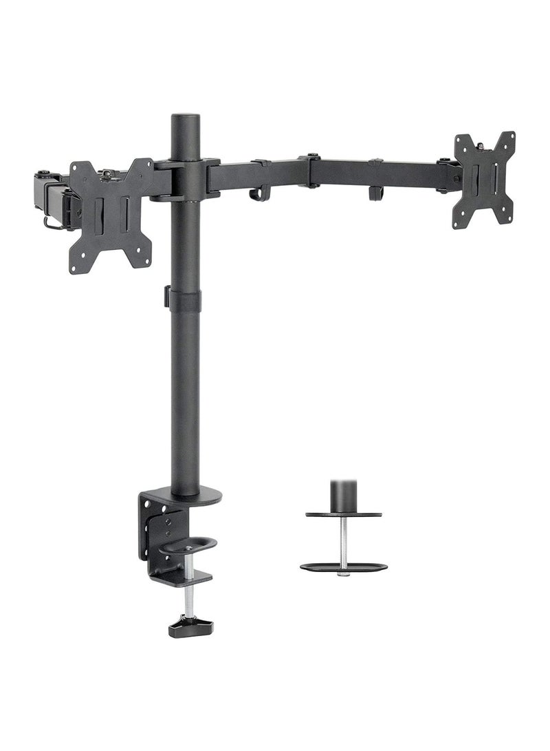 Dual LCD LED Monitor Desk Mount Stand with C-clamp | Double Monitor Desk Stand | Heavy Duty Fully Adjustable Arms Hold Two (2) Screens up to 27" - Image 1