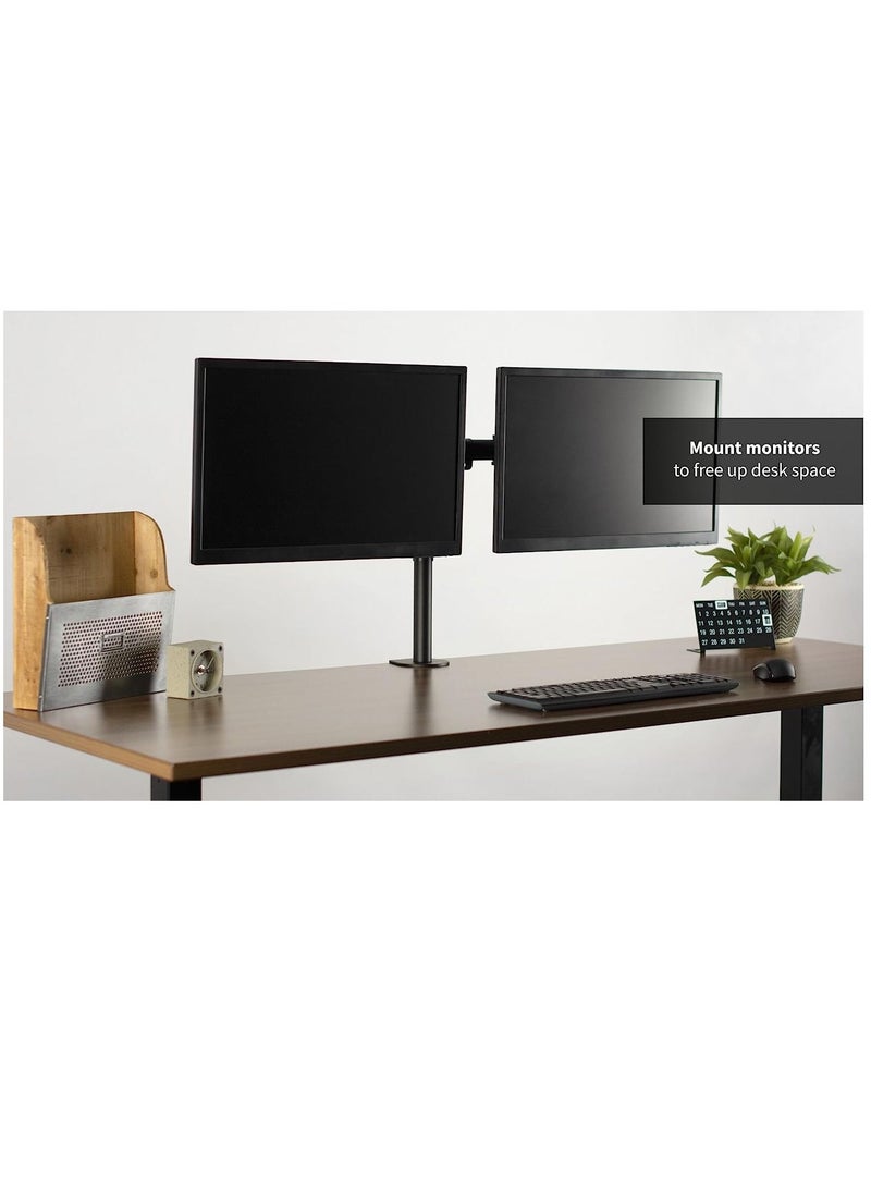 Dual LCD LED Monitor Desk Mount Stand with C-clamp | Double Monitor Desk Stand | Heavy Duty Fully Adjustable Arms Hold Two (2) Screens up to 27" - Image 4