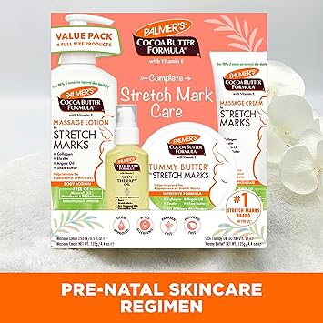 PALMER'S مجموعة العناية بعلامات التمدد من بالمرز بزبدة الكاكاو - لوشن تدليك، كريم تدليك، زبدة للبطن بالإضافة إلى زيت علاج البشرة المجاني للجسم - Image 4