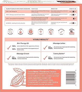 PALMER'S مجموعة العناية بعلامات التمدد من بالمرز بزبدة الكاكاو - لوشن تدليك، كريم تدليك، زبدة للبطن بالإضافة إلى زيت علاج البشرة المجاني للجسم - Image 3