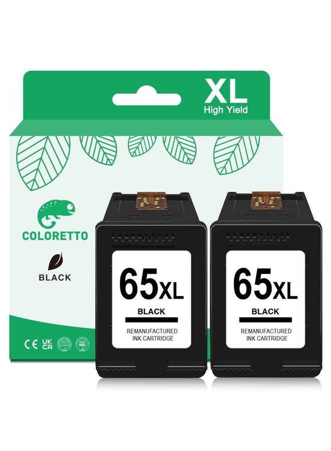 COLORETTO Remanufactured Ink Cartridges Replacement for HP 65XL 65 XL Combo Pack N9K04AN for Envy 5055 5052 5058 DeskJet 3755 2655 3720 3722 3723 3752 3758 2652 2624 High Yield (2 Black) - Image 1