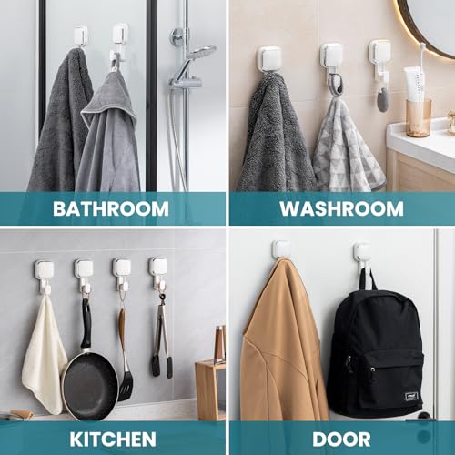 TAILI 4 Pack Suction Cup Hooks for Inside Shower, Powerful Vacuum Suction Shower Holders for Towel, Loofah, Clothes, Damage Free Hanging Versatile Utility Wall Hooks, Easy to Install and Remove, White - Image 5