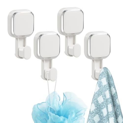 TAILI 4 Pack Suction Cup Hooks for Inside Shower, Powerful Vacuum Suction Shower Holders for Towel, Loofah, Clothes, Damage Free Hanging Versatile Utility Wall Hooks, Easy to Install and Remove, White - Image 1