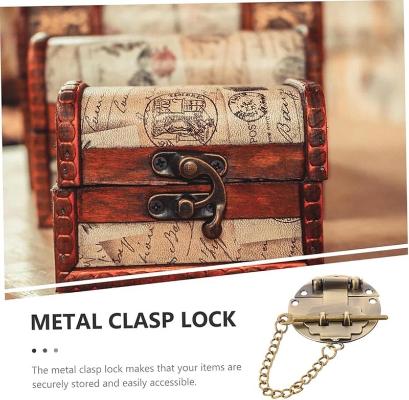 Jojofuny 5 Pack Vintage Jewelry Box Hasp Lock With Chain Decorative Wooden Box Buckle - Image 4