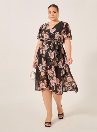Plus Size Floral Print Flared Sleeves Wrap Midi Dress - pzsku/ZA8798B6EAD02C85C05FAZ/45/1742560709/ff27241b-23da-4b34-8156-8e35be7f2cdd