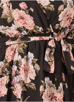 Styli Plus Size Floral Print Flared Sleeves Wrap Midi Dress  - Image 4