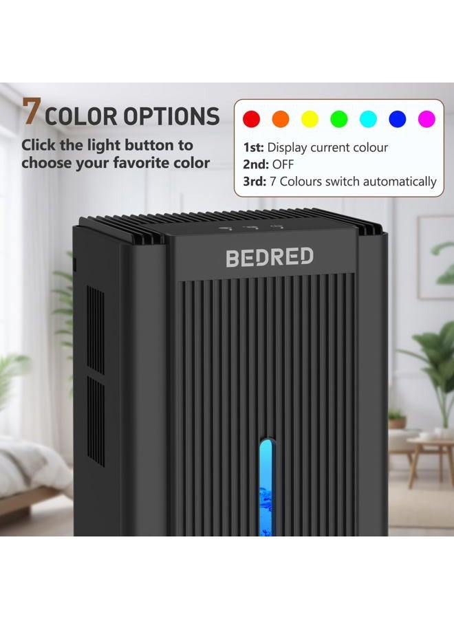 BEDRED Dehumidifier,95OZ Dehumidifier for Home 1000 Sq.Ft - Quiet with Auto Shut Off & Relaxing 7 Color Ambient Light,Ideal for Livingroom, Bedroom, Basement(Black) - Image 5