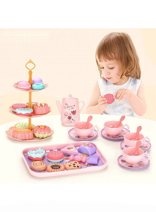 Tea Set for Little Girls, Birthday Gift for Age 3+ Years Old, Toddler Toys Tea Party Set for Little Girls, Princess Kids Kitchen Pretend Toy with Tin Tea Set, Desserts & Carrying Case - Image 3