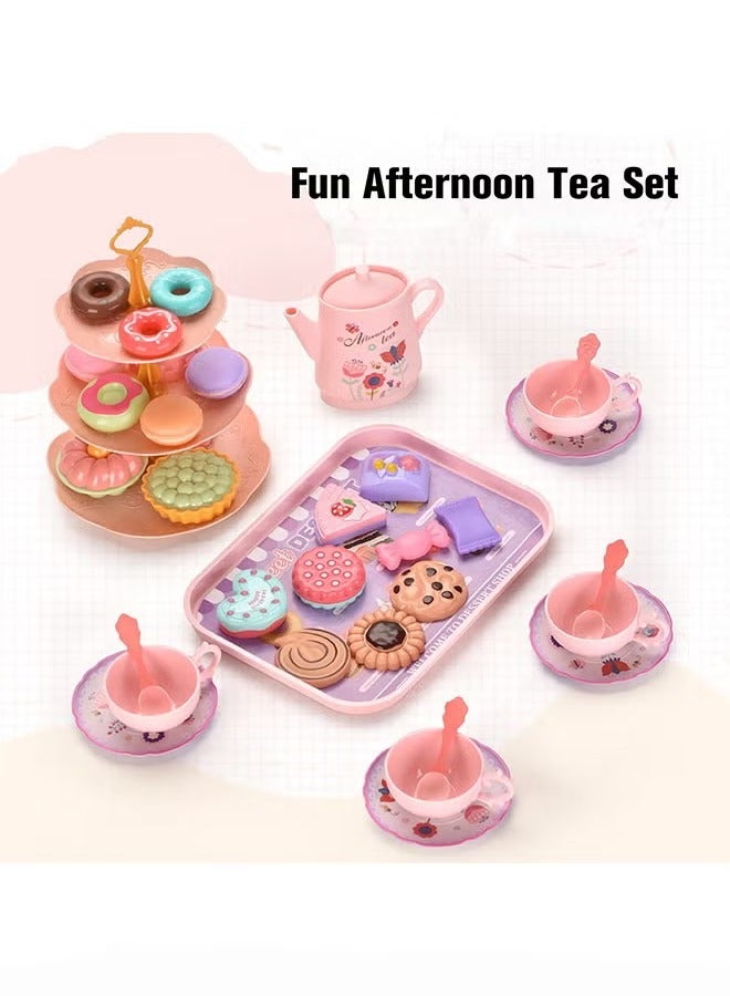 Tea Set for Little Girls, Birthday Gift for Age 3+ Years Old, Toddler Toys Tea Party Set for Little Girls, Princess Kids Kitchen Pretend Toy with Tin Tea Set, Desserts & Carrying Case - Image 5