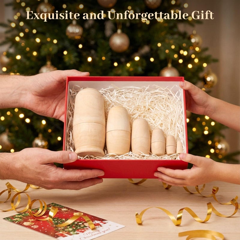 Koogel 6 Set Unpainted Nesting Dolls for Kids, Blank Nesting Dolls Wooden Matryoshka for Parent Child Activities Birthday Gift DIY Enthusiasts - Image 2