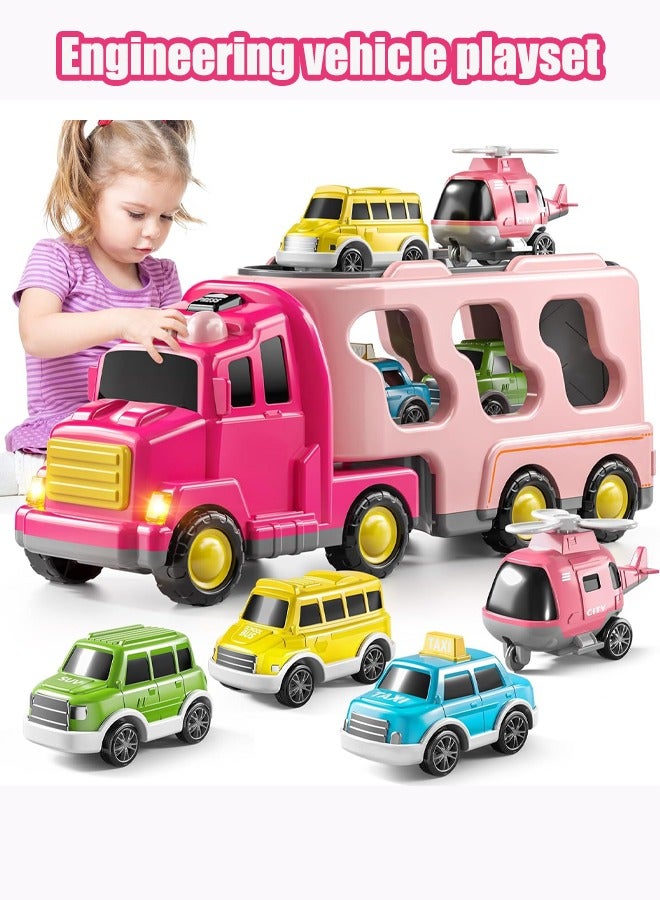 Truck playset Engineering vehicle playset Double Decker Truck Set Toy Theme engineering vehicle set With lights and music - Image 1