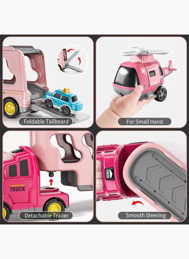 Truck playset Engineering vehicle playset Double Decker Truck Set Toy Theme engineering vehicle set With lights and music - Image 3