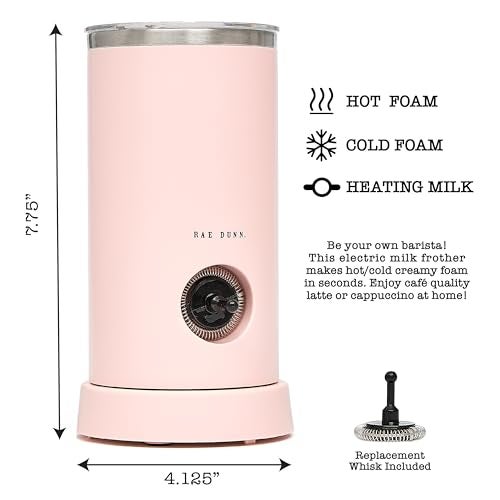 Rae Dunn Electric Milk Frother Steamer -Stylish Automatic Milk Steamer and Frother, Milk Warmer, Hot and Cold Foam Maker for Coffee, Latte, Cappuccino, Macchiato - 550 Watt (Blush) - Image 5