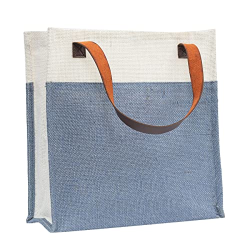JUTEKA Unisex-adult Stylish, Teal Blue, Durable, Multipurpose Utility Hand Bag For Lunch, Shopping, Eco Friendly Jute Bag With Leather Handles - Image 2