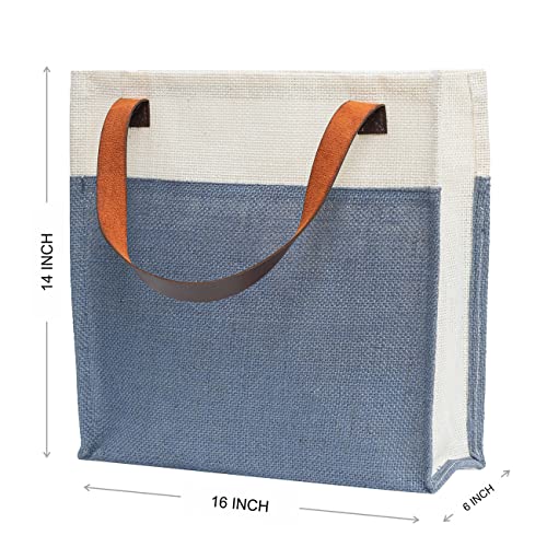JUTEKA Unisex-adult Stylish, Teal Blue, Durable, Multipurpose Utility Hand Bag For Lunch, Shopping, Eco Friendly Jute Bag With Leather Handles - Image 5