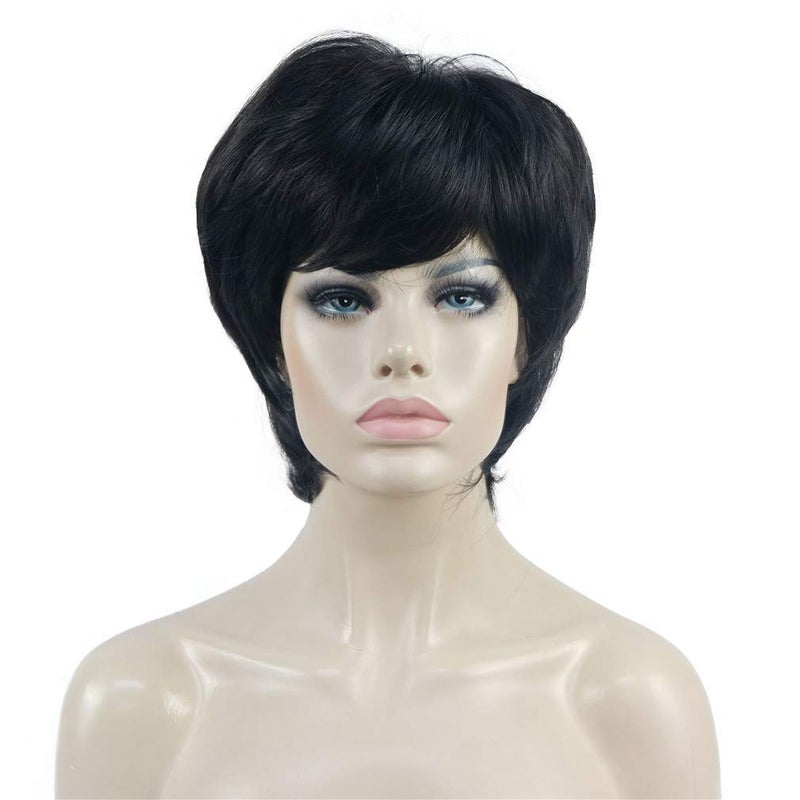 Aimole Short Layered Straight Wigs Synthetic Womens Wig Full Hair 2 Natural Black