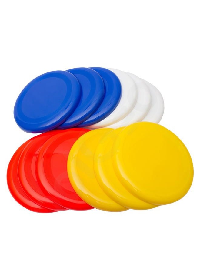 Fun Central AU203 10" Plastic Flying Disc, Assorted Flying Disk for Outside Play - Pack of 12 (red, White, Yellow, Blue) - Image 1