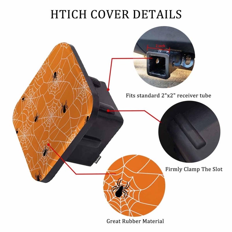 Beabes Spider Web Receiver Hitch Cover  Halloween Spider Cobwebs Towing Hitch Cover Plug Fits 2 Inch Receivers  Funny Hitch Tube Covers Trailer Hitch Accessories for Men Women  Orange - Image 3